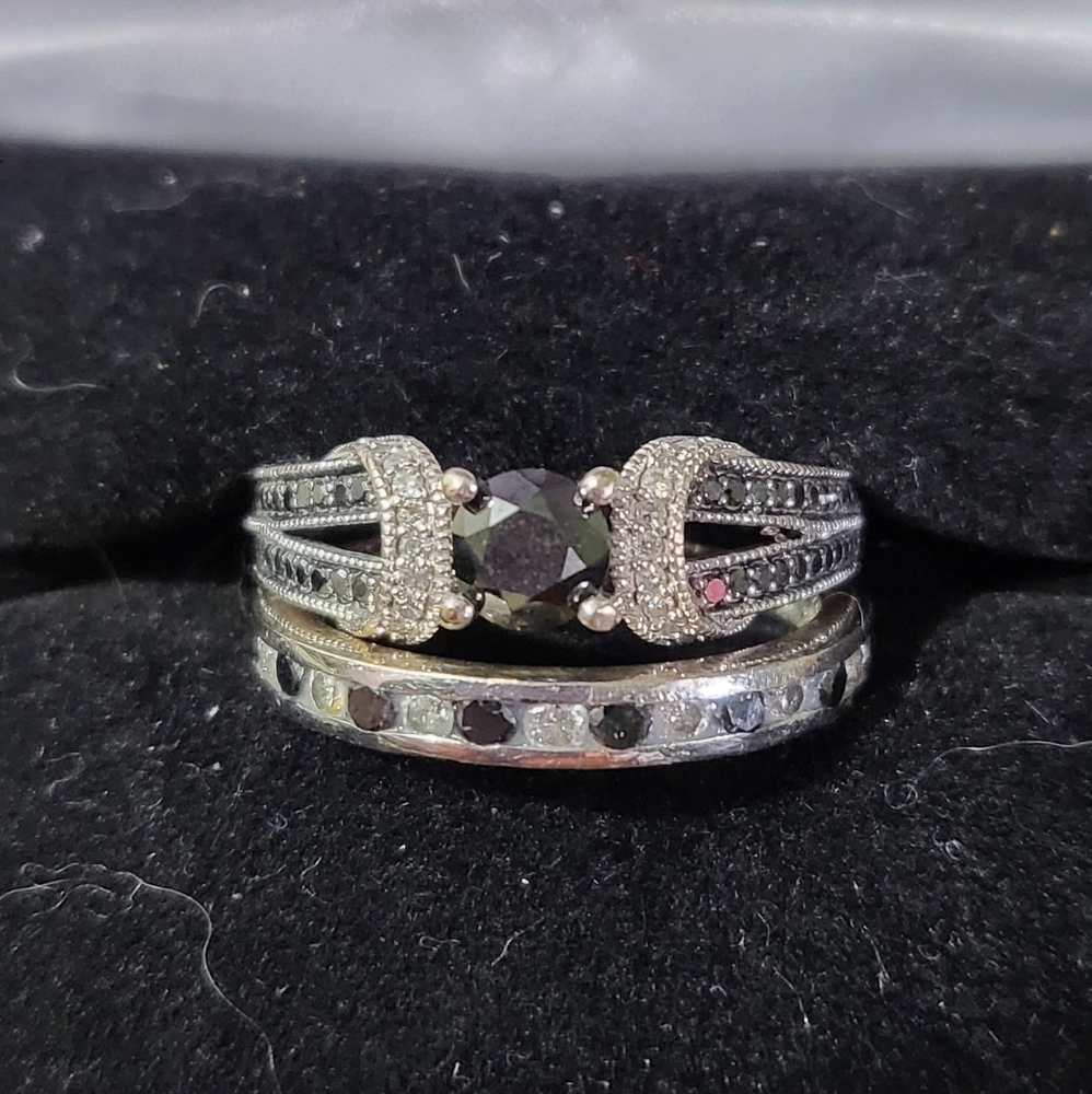 2 ct tw black and white diamond engagement and eternity band